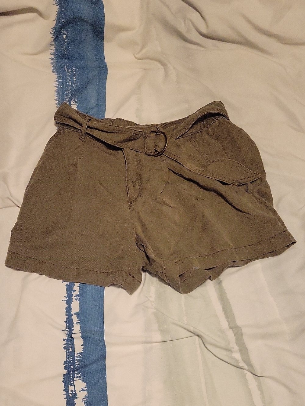 LOFT Olive Green High-Waist Belted Shorts- XS, X-small, Soft and Comfortable